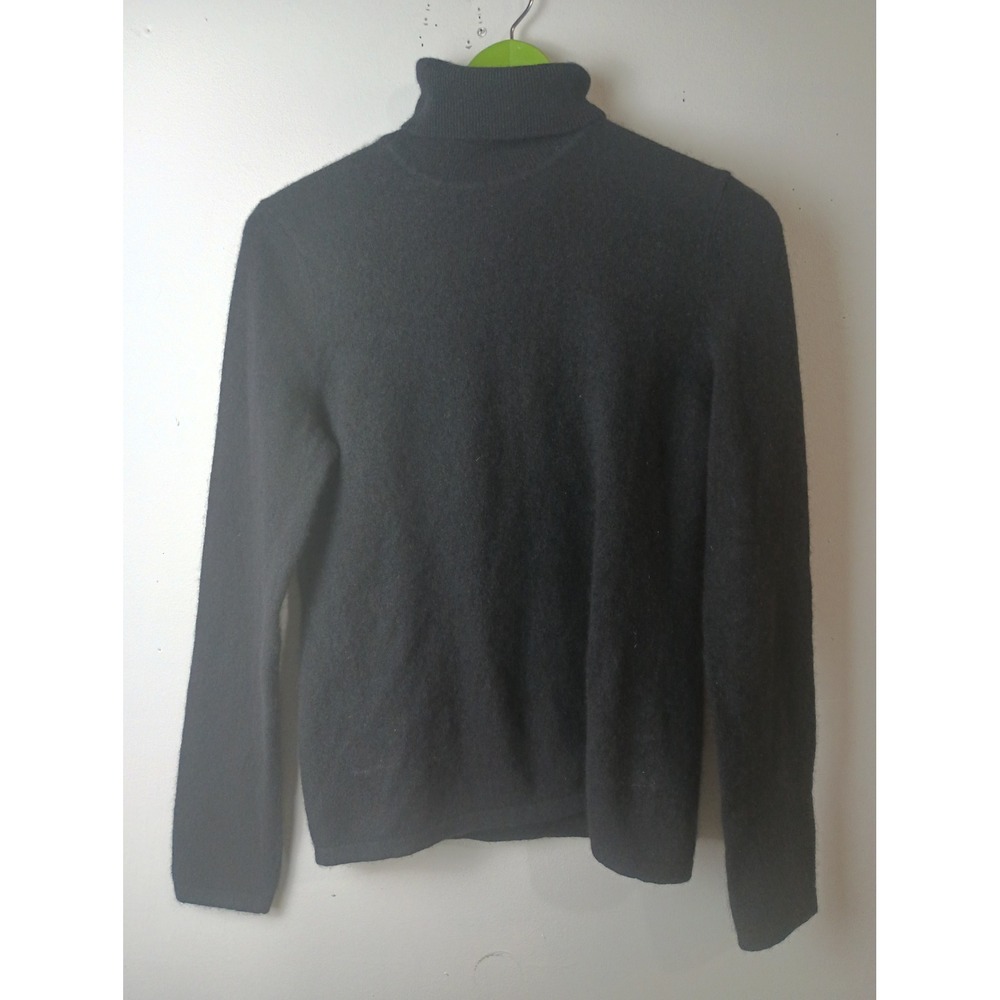 Lord & Taylor Womens Black 100% Cashmere Turtleneck Sweater Large L Classic Knit